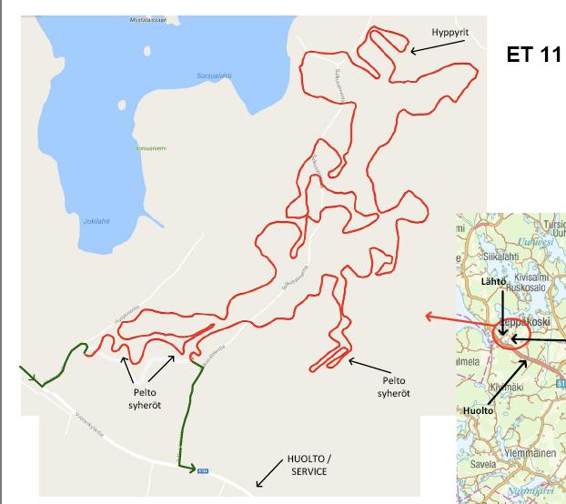 MK 11 LÄHTÖ JA HUOLTOAUTOT PYSYVÄT TIELLÄ 6134 LÄHDÖSSÄ HUOLLETAAN ENNEN JUURIKKAOJANTIEN JA TIEN NRO 6134