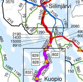 108 (136) neuvoa/vrk (raskas liikenne 1 770 ajoneuvoa/vrk), Vuorelan eritasoliittymän pohjoispuolella 15 100 ajoneuvoa/vrk (raskas liikenne 1 510 ajoneuvoa/vrk) sekä valtatiellä 17 hankealueen