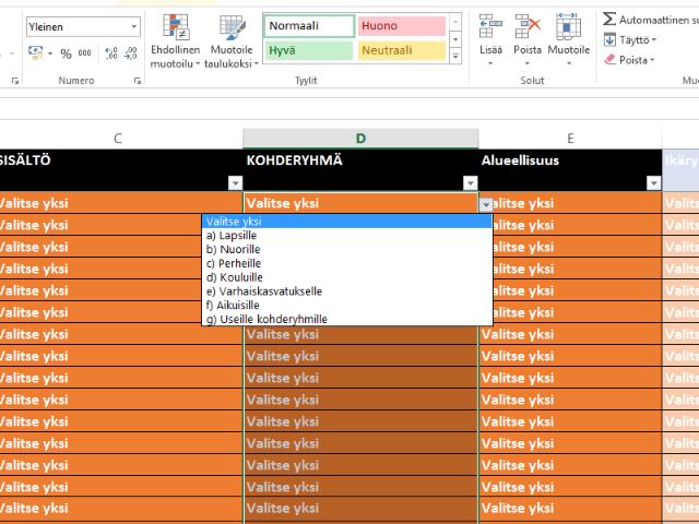 Alasvetovalikot Oranssilla pohjalla olevat sarakkeet Valikko tulee näkyviin