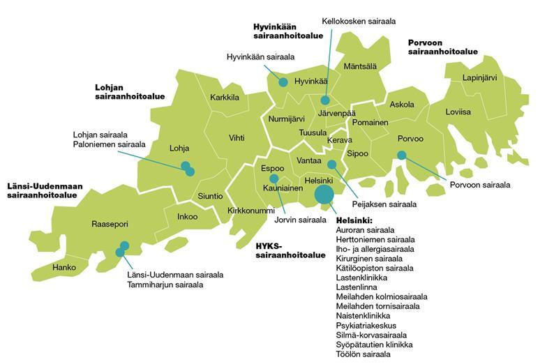 HUS TUOTTAA TERVEYTTÄ LÄPI ELÄMÄN 500 000 eri erikoissairaanhoidon potilasta 2 600 000 hoitotapahtumaa 90 000 leikkaustoimenpidettä 18 000 synnytystä 1 700 000 avohoidon käyntiä 23 Sairaalaa 2 000 M