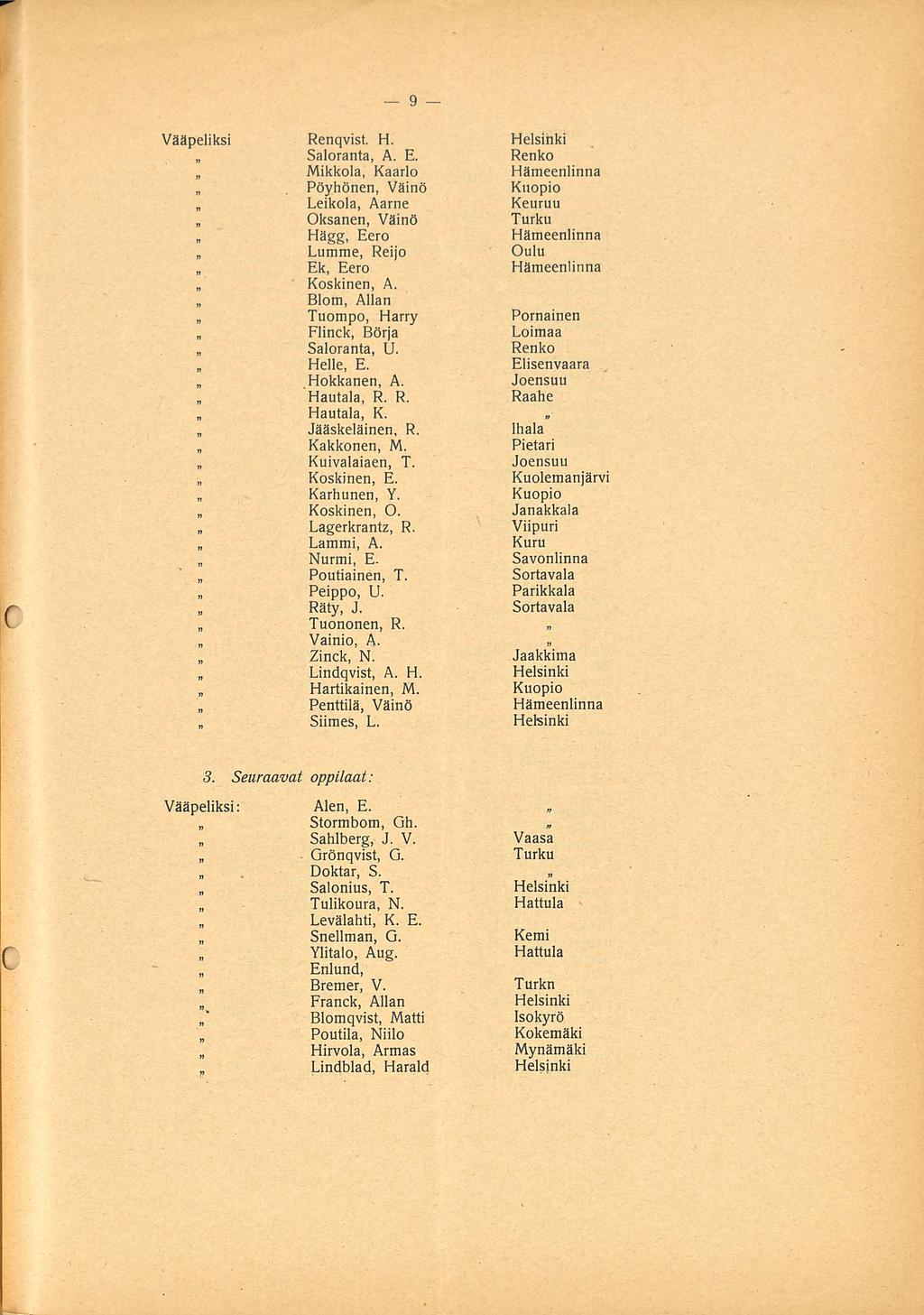 " Vääpeliksi Renqvist. H. Saloranta, A. E.
