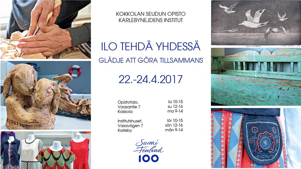 Satutuokiot aina keskiviikkoisin klo 9.30 ja neulekerhot maanantaisin klo 18 ja perjantaisin klo 13. La 22.4. klo 14 KUOROT KOHTAA - SUOMI100 -KONSERTTI Ilo tehdä yhdessä tapahtuman yhteydessä.