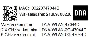 4. Kuitumodeemin langattomaan verkkoon yhdistäminen 4.1 Langattoman verkon nimi ja salasana DNA:n kuitulaajakaistapäätelaitteet ovat langattoman verkon osalta salattuja.