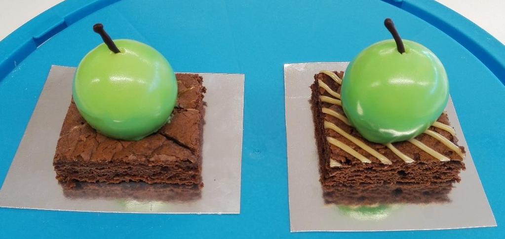 65 13 TUOTTEEN VIIMEISTELY Lopullisen vanukaspallon kanssa valmistettiin leipomon pyynnöstä kinuskia sisältävä brownie-leivonnainen.