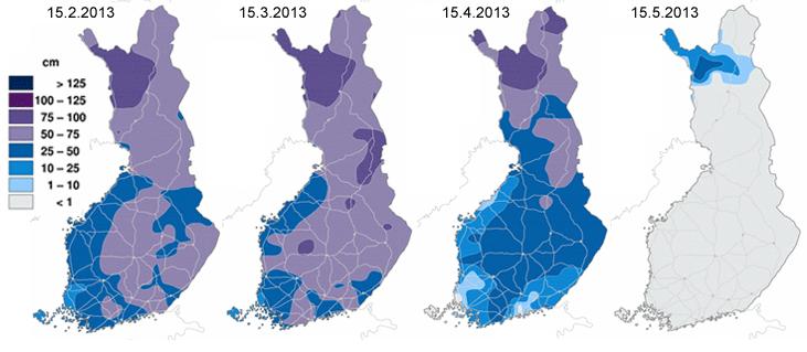Savo-Karjalan Ympäristötutkimus Oy 7 ja sateita tuli noin puolet siitä mitä vuosien 1971-2000 keskiarvo Pohjois-Savossa on ollut. Lumen paksuus oli helmikuun lopussa noin puoli metriä.