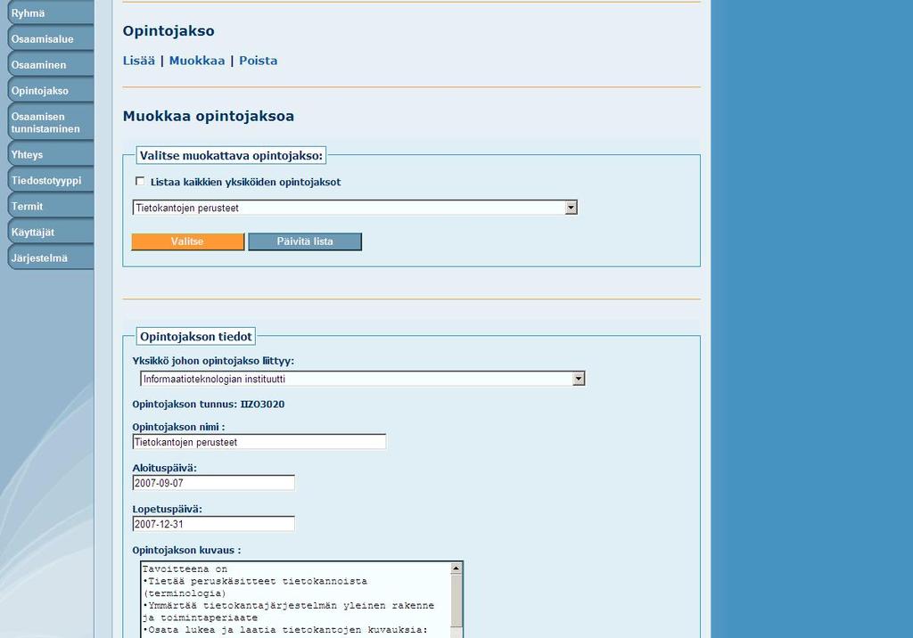 Hallinnointityökaluja Opintojaksokuvaukset