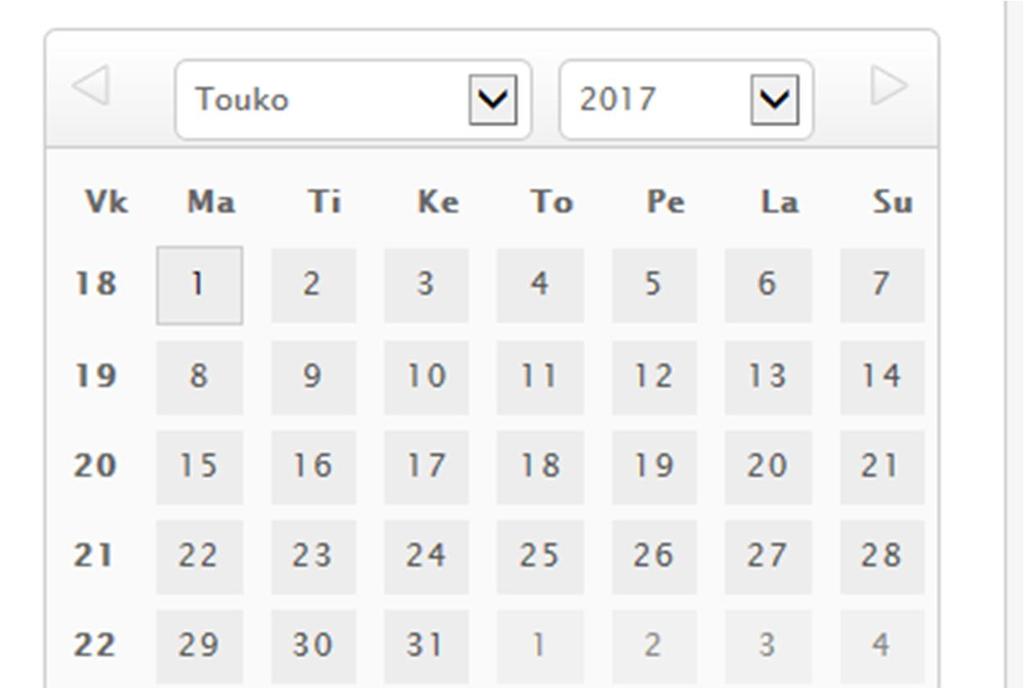 Pikkukalenterista voit muuttaa viikkokalenterinäkymää haluamillesi ehdoille.