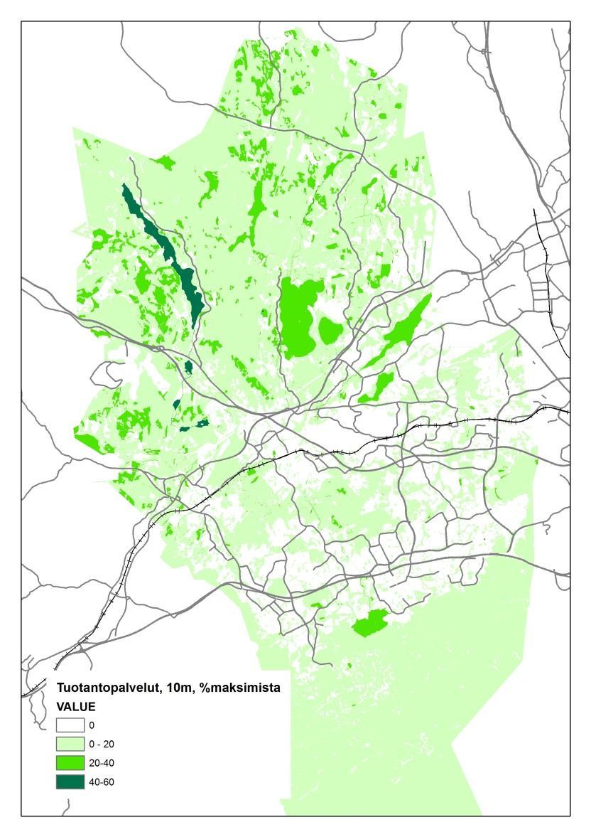 Tuotantopalvelut Ekosysteemipalveluiden määrä ei osoittautunut