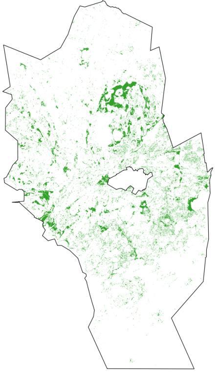 Aineistoesimerkki: veden kierron säätely + = Puusto Käytetyt aineistot: Seudullinen maanpeiteaineisto, GTK:n maaperäkartta, MML:n korkeusmalli (10 m) Matalan