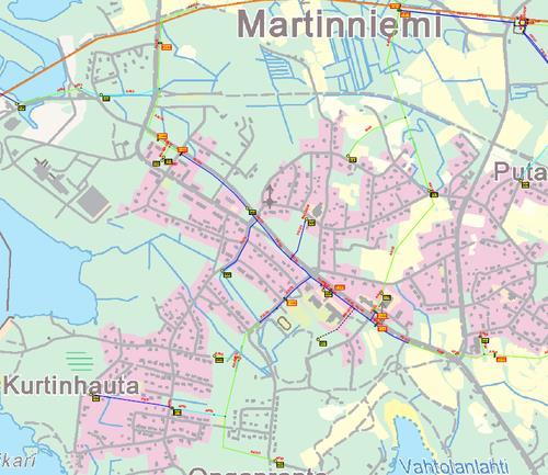 asemakaava-alueista. PJ-verkon maakaapelointitarve on oleellisesti vähäisempi. Maakaapelointiaste pienjänniteverkossa on noin 68 %. KUVA 12. Martinniemen keskijänniteverkkoa 8.