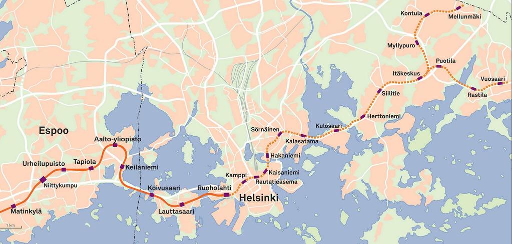 Metro laajenee länteen Kartta: Länsimetro Oy 2 linjaa: