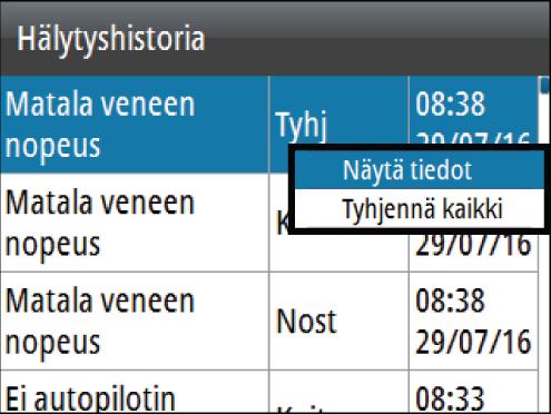 Hälytyshistoria Hälytysviestit tallentuvat Hälytyshistoria-valintaikkunaan.