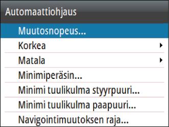VMG-optimointi: VMG voidaan optimoida tuulen suhteen. Toiminto on aktiivinen 5 10 minuutin ajan sen jälkeen, kun uusi tuulikulma on asetettu ja ainoastaan luovittaessa.
