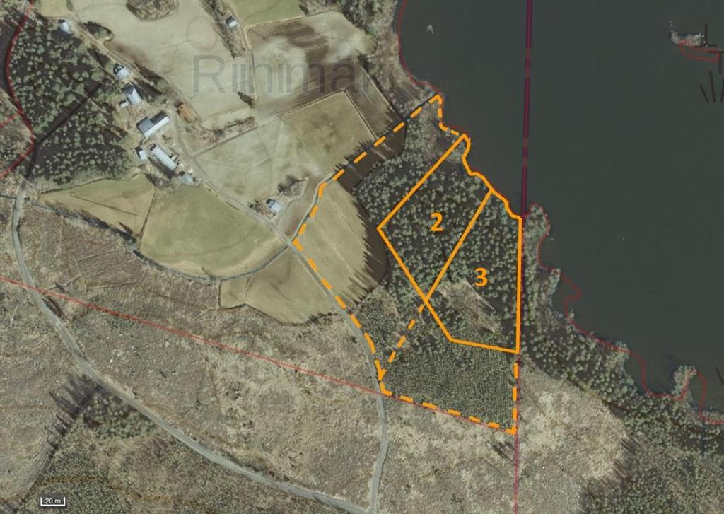 Valkeajärvi, Tuuhoskylä Lomarakennuspaikka 25 000 Loma-asunnon rakennuspaikat Valkeajärven rannalla: 2) pinta-ala n. 7 500 m 2 3) pinta-ala n.