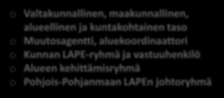 Muutosagentti, aluekoordinaattori o Kunnan LAPE-ryhmä ja