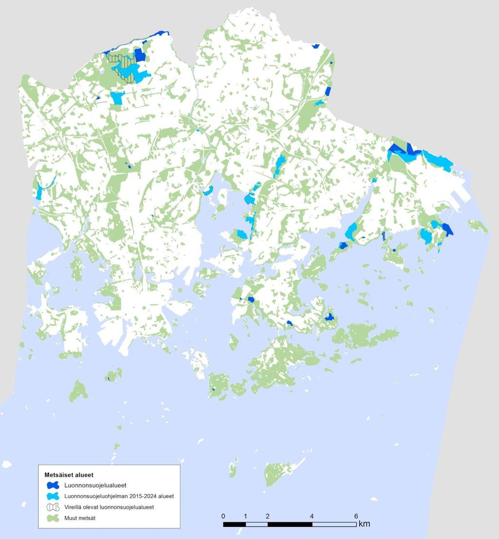 Helsingin luonnonsuojeluohjelma 2015 2024 ja metsäverkostoselvitys, korjattu ehdotus 34 (143) 29.9.2015 Kuva 9. Helsingin luonnonsuojelualueet (ml.