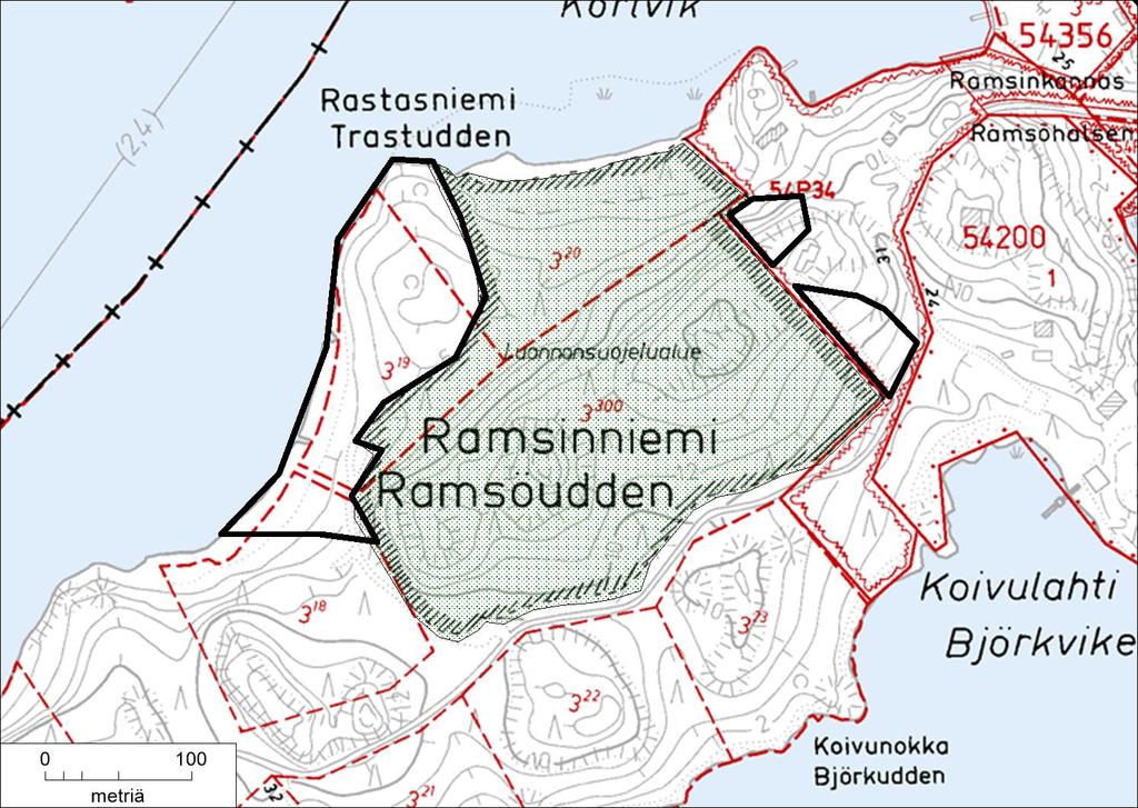 22. Ramsinniemen lehdon suojelualueen laajennus Pinta-ala 2,31 ha Ramsinniemen lehto on vuonna 1990 rauhoitettu luonnonsuojelualue, jossa on varjoisaa kuusikkoa, rehevää rantalehtoa, kuivaa