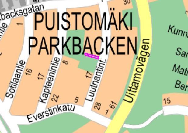 Luutnantintie 13 VP Muut erityispiirteet: - Luutnantintie 13 pyytänyt tontin laidassa olevien salavien lyhentämistä.