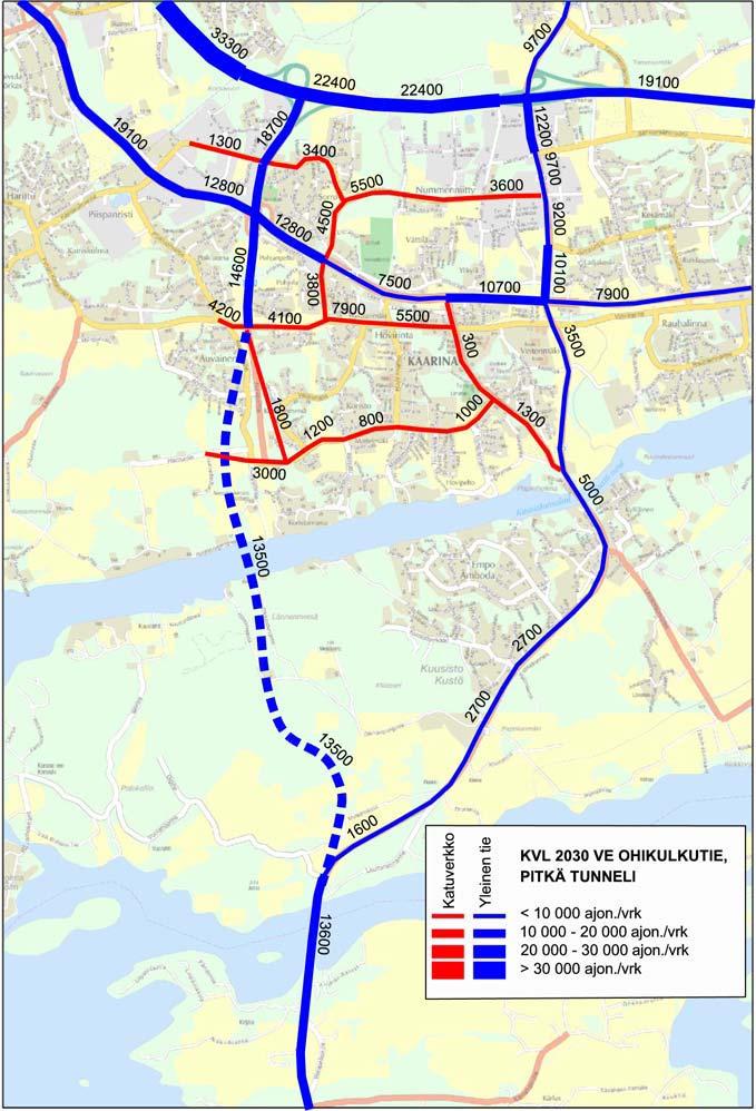 Tälle vaihtoehdolle laadittiin oma liikenneennuste johtuen verkollisista eroista Kurkelantiellä sekä Kuusiston saaressa.