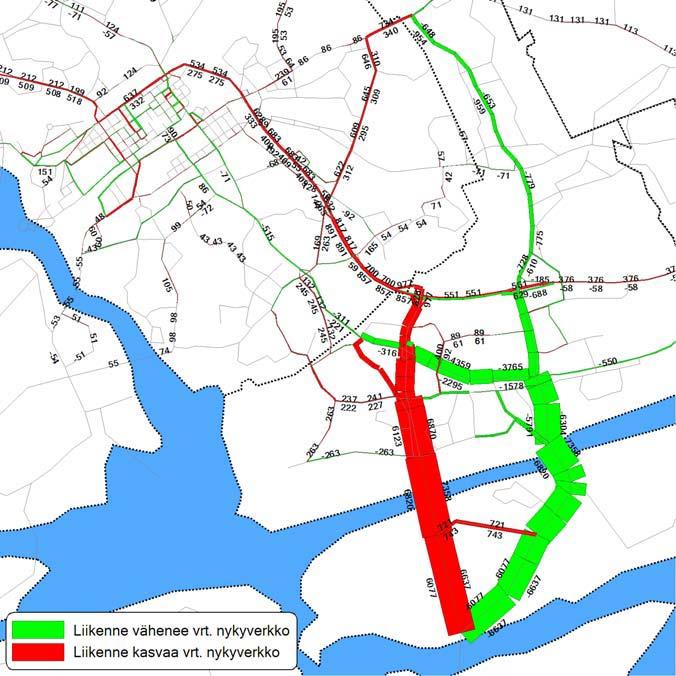 Katuverkolla liikennemäärät kasvavat erityisesti Jaanintiellä ja valtatien 1 jatkeella Ratapihankadulla.