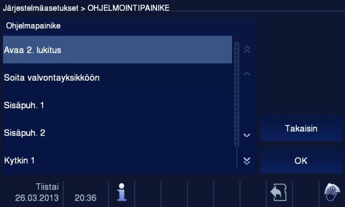 5.2.12.4 Ohjelmapainike 1 3 2 Kuva 23 Ohjelmapainike "Ohjelmapainike" -valikko sisältää seuraavat toiminnot: Nro. Toiminnot 1 Aseta ohjelmapainikkeen toiminnot, esim. 2. lukon avaus, soitto valvontayksikköön, sisäinen puhelu, kytkinyksikön aktivointi.