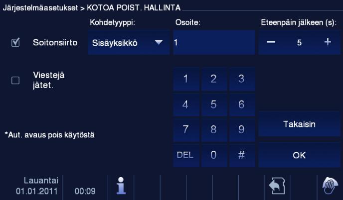 5.2.12.5 Kotoa poist. hallinta 1 2 4 3 Kuva 24 Kotoa poist. hallinta Asetuksia koskevat ohjeet Käyttäjä voi valita joko toiminnon "Soitonsiirto" tai toiminnon "Viestejä jätet.