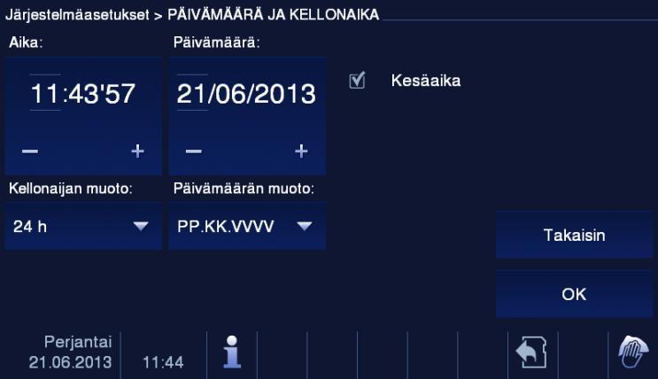 5.2.12.12 Päivämäärä ja kellonaika 7 6 5 1 2 4 3 Kuva 33 Päivämäärä ja kellonaika "Päivämäärä ja kellonaika" -valikko sisältää seuraavat toiminnot: Nro.