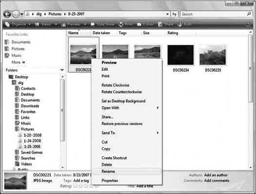 1 Napsauta hiiren kakkospainikkeella kuvatiedostoa ja valitse sitten [Rename]. Muuta tiedostonimeksi DSC0ssss. Anna kohtaan ssss numero 0001-9999.