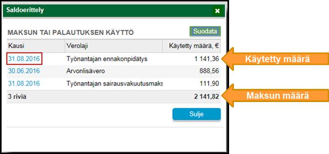 Myös silloin kun jo maksettu vero alenee, maksu tai palautus siirretään pois kaudelta. Tapahtuma on Maksun tai palautuksen siirto kaudelta.