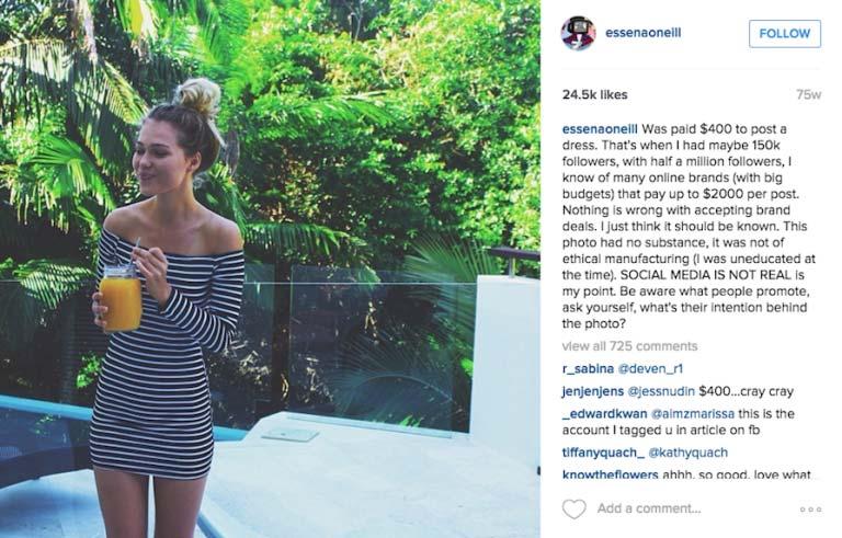 Esimerkkejä Instagram mainonnasta Essena O Neill Yli 200 000 seuraajaa Instagramissa Kuva: Elle