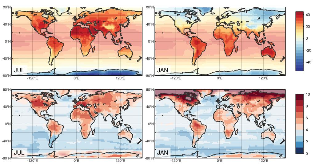 Ilmastonmuutoksen vuoksi ääärimmäiset sääilmiöt yleistyvät tällä vuosisadalla Figure 2: Multi-model mean compilation of the most extreme warm monthly temperature experienced at each location in the