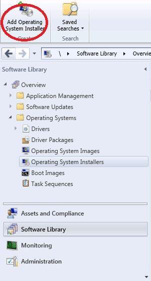 Operating Systems. Valitaan kohta Operating system installer, jolloin yläpalkkiin aukeaa vaihtoehto Add Operating System Installer. Painike on ympyröity kuvassa 42. Kuva 42.