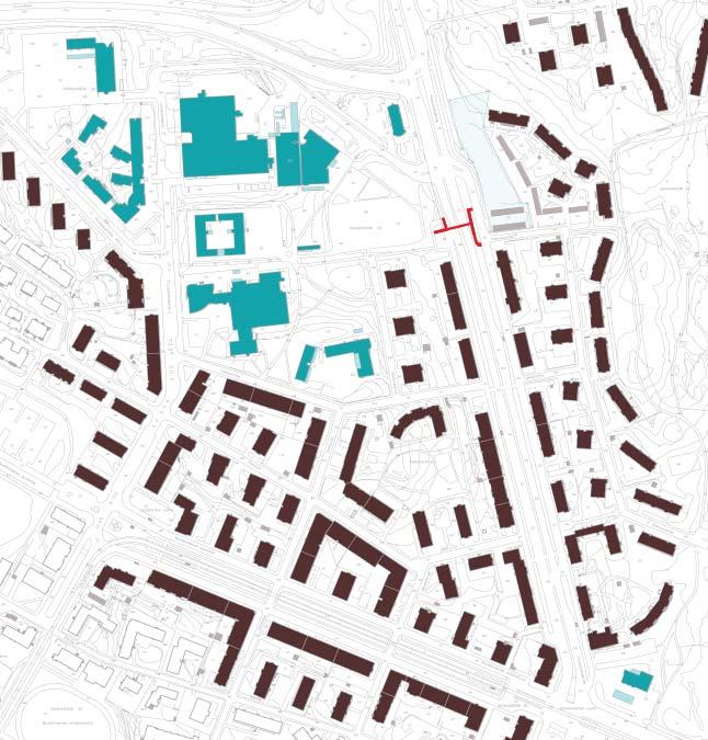 Tontti sijaitsee Huopalahdentien ja Rakuunantien risteyksessä, kahden eriluonteisen kaupunkirakenteen rajapinnassa.