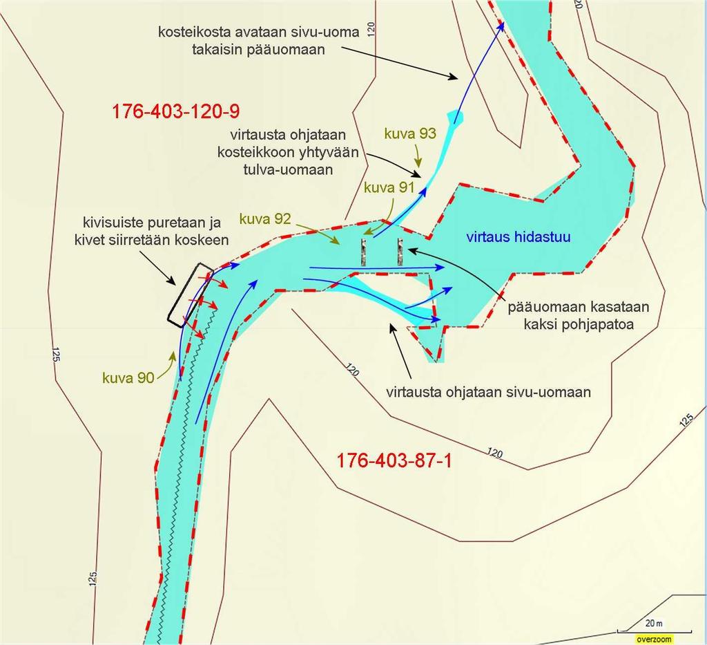 58 Kuva 90 on otettu länsirannan mutkasta kohdasta (koordinaatit ovat 3611458 ja 7013237), jossa alkaa muutaman metrin levyinen, osin hajonnut kivisuiste.