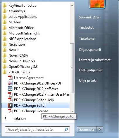 X-Change-tekstinkäsittely ja kopiointiohje Avaa PDF_X-Change Editor Avaa kopioitava asiakirja X-Change-ohjelmaan Jos olet saanut asiakirjan sähköpostissa tallenna asiakirja ensin omaan