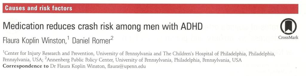 3 julkaisun yhteenveto ADHD lisää kuolemaan johtavien liikenneonnettomuuksien riskiä 50 % Miehillä riski oli 58 % epätodennäköisempi lääkehoidon