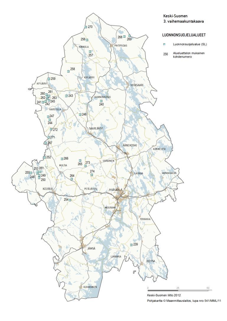 3. VAIHEMAAKUNTAKAAVA / SISÄLTÖ Luonnonsuojelualue 36 kohdetta (5 677 ha) Luonnonsuojelulailla suojeltavaksi tarkoitettu alue