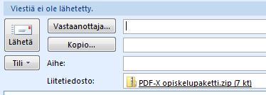 12 PDF-XChange ja Editor Plus 6.0 1.4 Tiedoston lähettäminen sähköpostina Kun tulostat ja tallennat PDF-tiedoston, voit tallennusikkunassa määrittää tiedoston lähettämisen sähköpostiin liitteeksi.