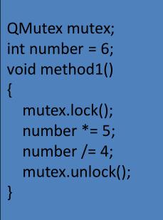 QMutex Metodeja void lock() bool trylock() void