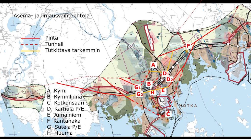 Linjaus- ja asemavaihtoehdot 6 / 30 3. VAIHTOEHTOJEN MUODOSTAMINEN 3.1 Lähtökohdat Työ aloitettiin kartoittamalla aseman mahdollisia sijaintivaihtoehtoja.