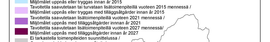 Vesienhoidon toimenpideohjelma /25.11.2009 86 Kuva 21. Arvio hyvän tilan saavuttamisen ajankohdasta Isojoen-Teuvanjoen alueella. 6.