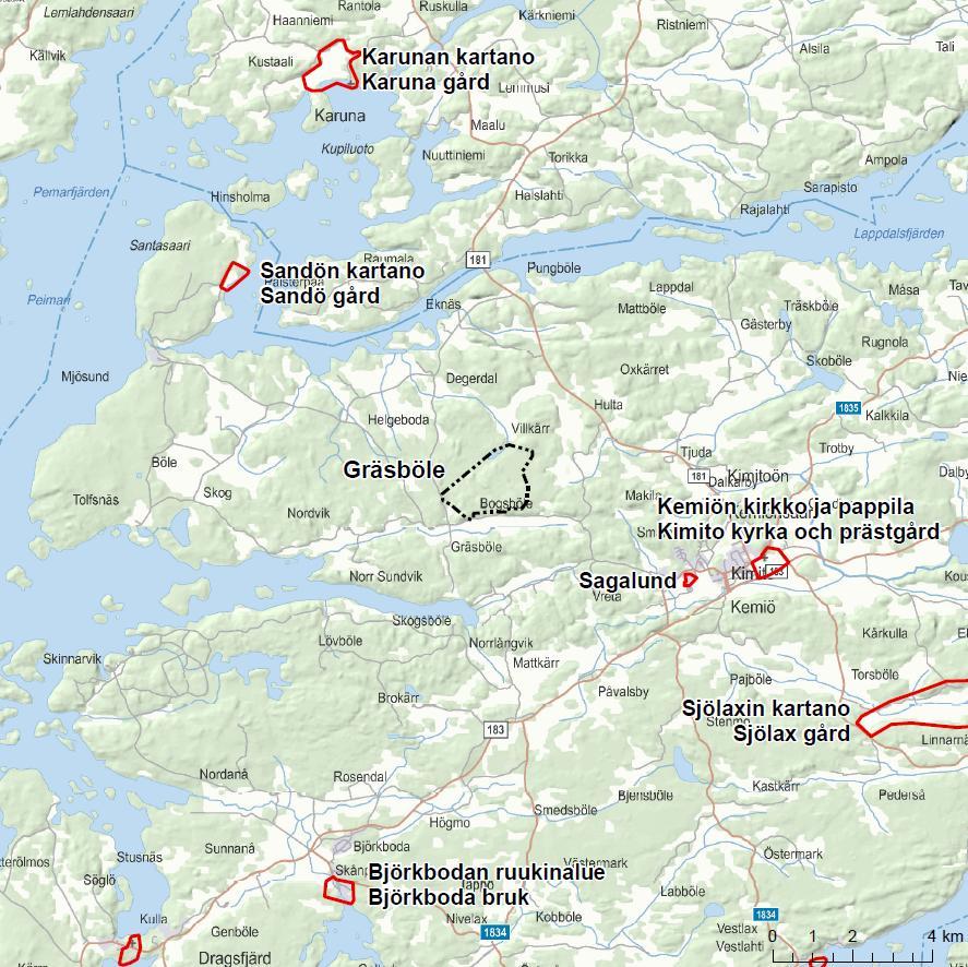 2009) on Sagalundin kotiseutumuseo 4 km kaava-alueesta itään. 6 10 km kaava-alueesta sijaitsee viisi muuta RKY-kohtetta.