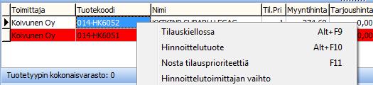 Sen jälkeen laitetaan vastaavat tuotteet näkyviin ruudun alareunaan, ruksaamalla Näytä tuotetyypin tuotteet alareunassa.