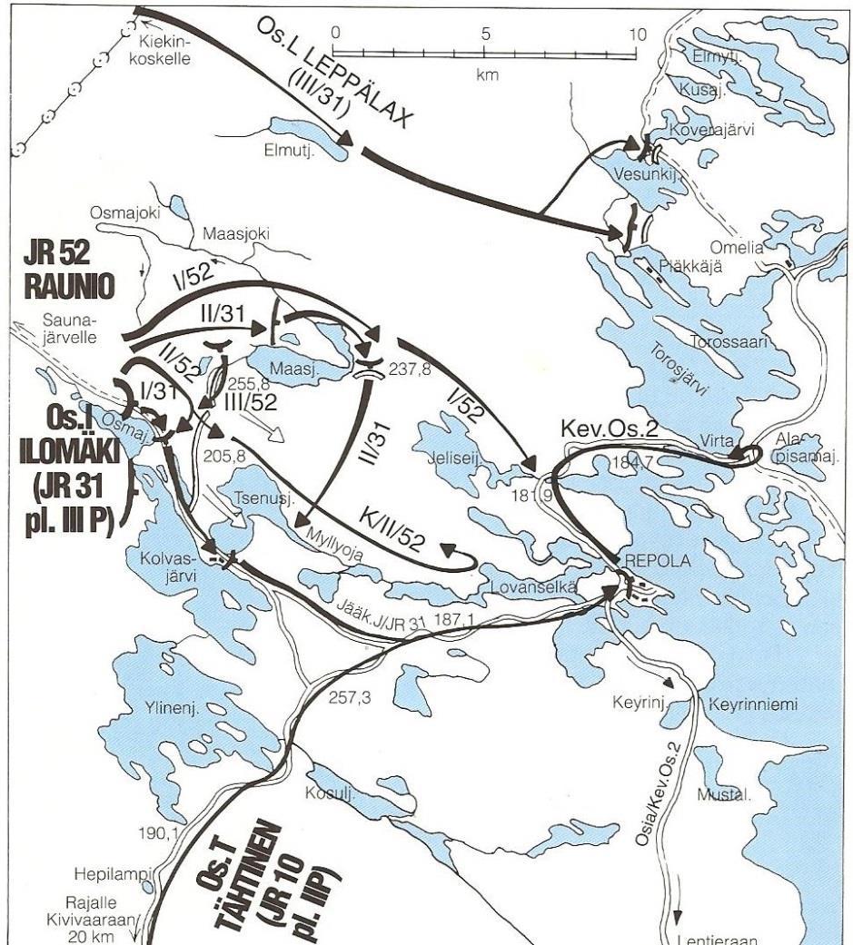 Rajan ylitys ja Kolvasjärven taistelu 3.7 aloitettiin marssi rajaa kohti, joka ylitettiin klo 21.15 ja majoituttiin rajan läheisyyteen.