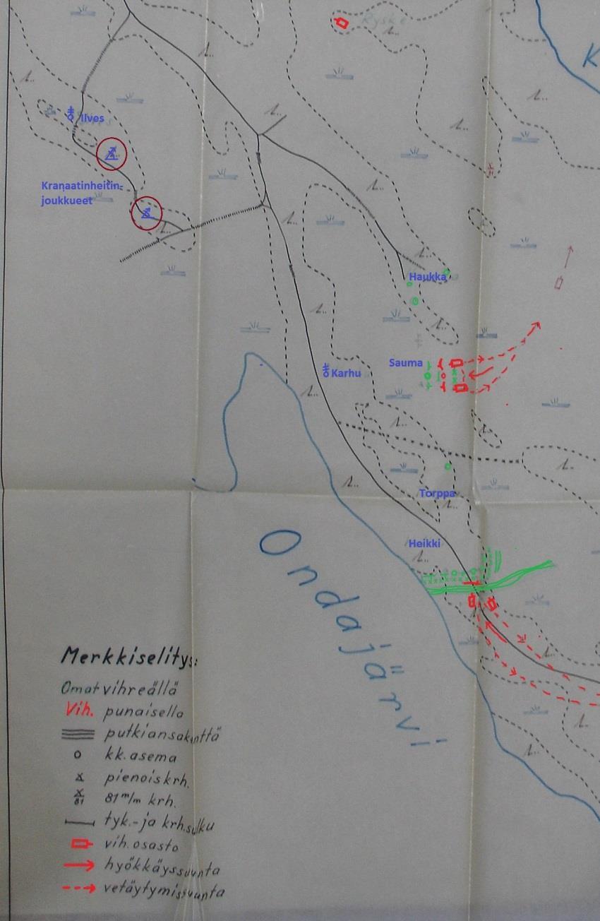 2.9.42 Ontajärven taistelu 2.9.42 hyökkäsi vihollisen merijalkapataljoonan osasto veneillä Ontajärven yli Ontajärven kylään.