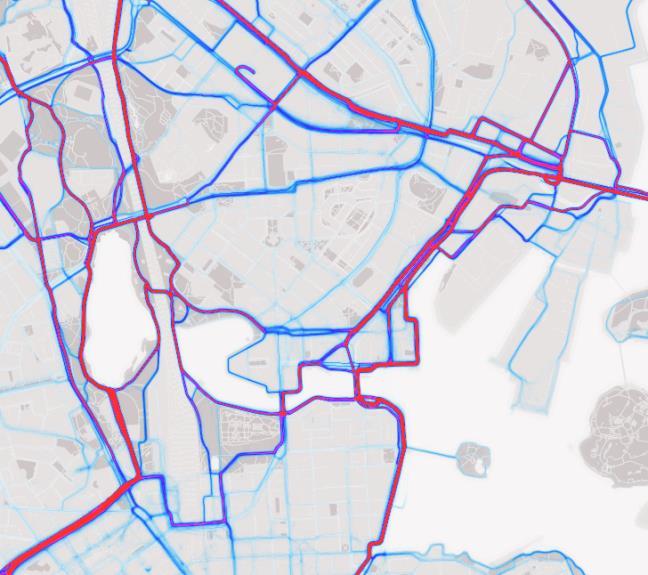 69 Kuva 24 Pyöräilijöiden suosimat reitit (Strava). Hämeentien julkisivut ja jalkakäytävät kuvattiin järjestelmällisesti aamupäivällä 5.8.2016.