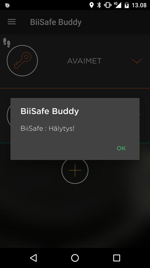 Hälyttäminen 15 Aktivoi ensin hälytystoiminto Buddyn asetuksista. Kun teet hälytyksen, paina BiiSafe Buddyn nappia yli 2 sekuntia.