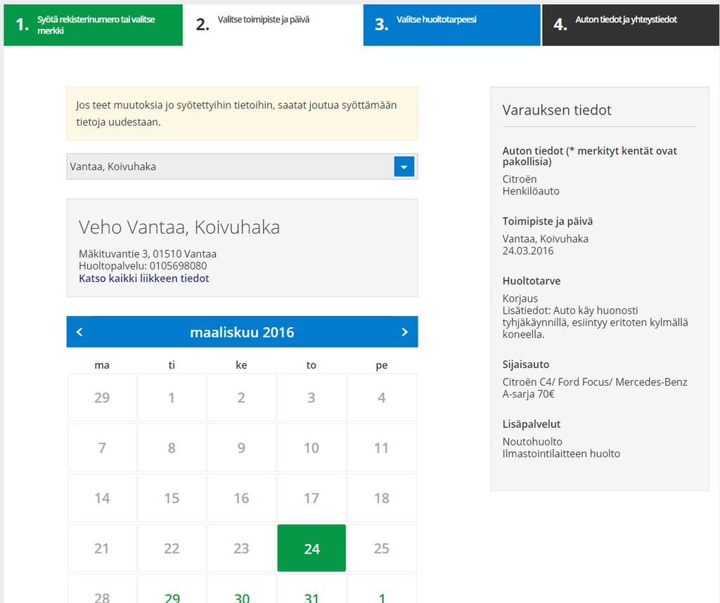 7 4 Korjaamon huoltoprosessi 4.1.1 Ajanvaraus Huoltoprosessi alkaa useimmiten ajanvarauksella, jossa asiakas on yhteydessä hupaan joko puhelimella tai verkkosivujen ajanvarauslomakkeella (kuva 2).