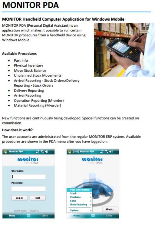 Monitor PDA. Monitor ERP System. Saatavissa: LIITE 2/1 http://www.