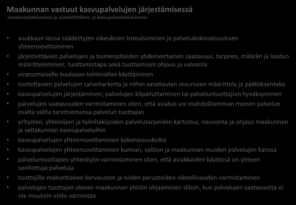 Maakunnan vastuut kasvupalvelujen järjestämisessä -maakuntalakiluonnos ja aluekehittämis- ja kasvupalvelulakiluonnos- asukkaan laissa säädettyjen oikeuksien toteutuminen ja palvelukokonaisuuksien